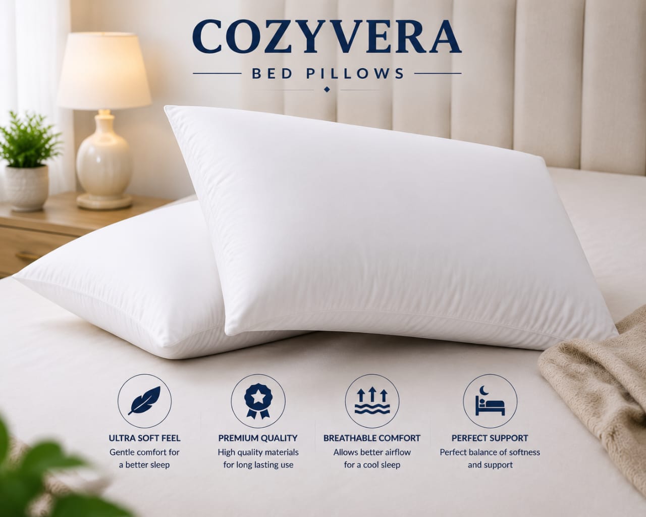 COZYVERA BED PILLOW PACK OF 2 (QUEEN SIZE 20X30 INCH)